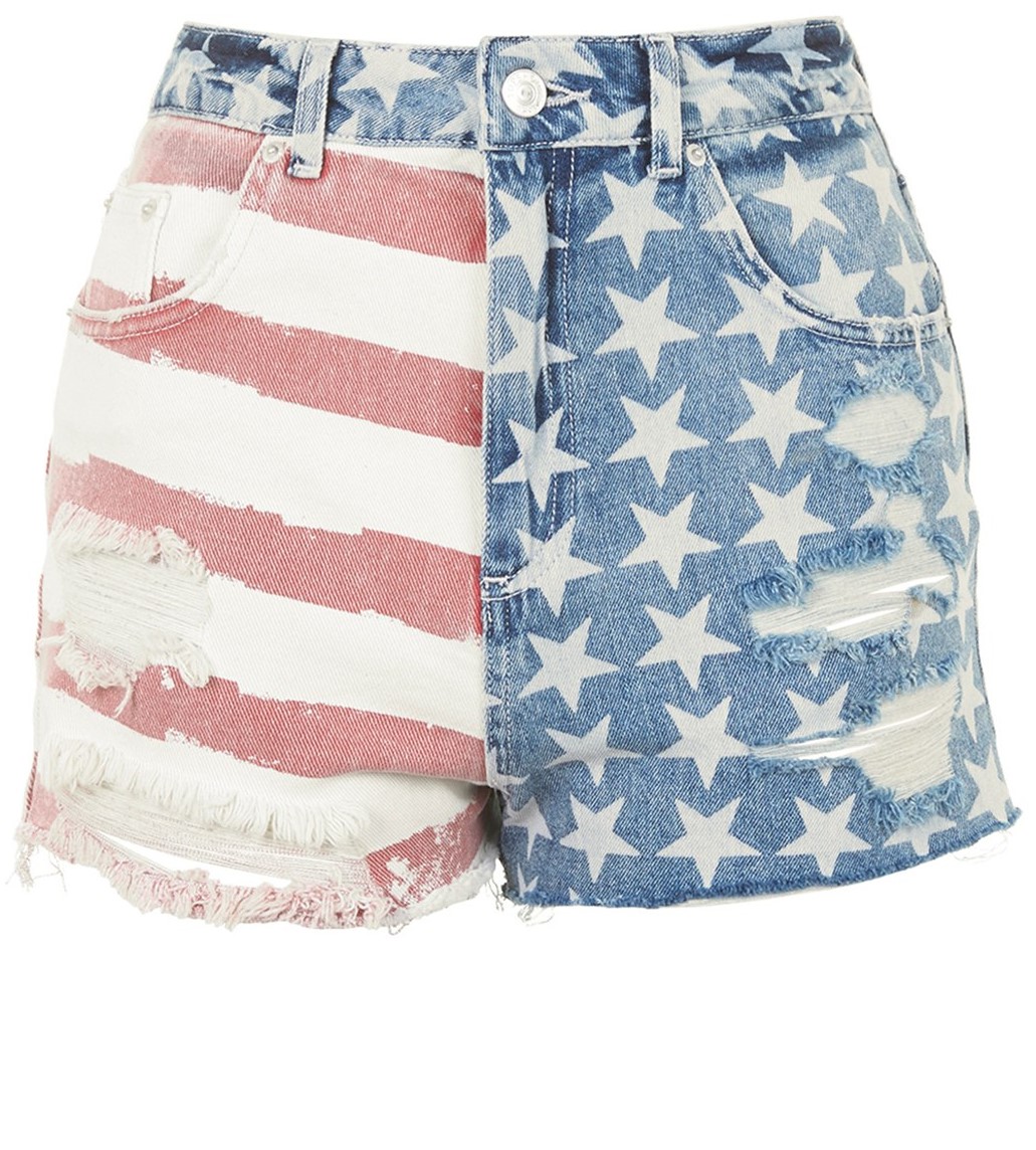 TOPSHOP, Flag Denim Mom Shorts, $58