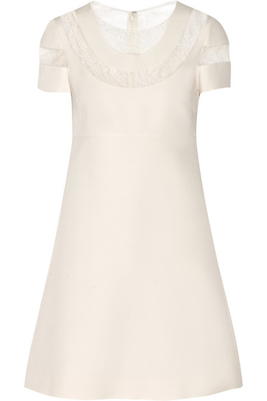 VALENTINO, Lace-paneled wool and silk-blend crepe mini dress, $2,990