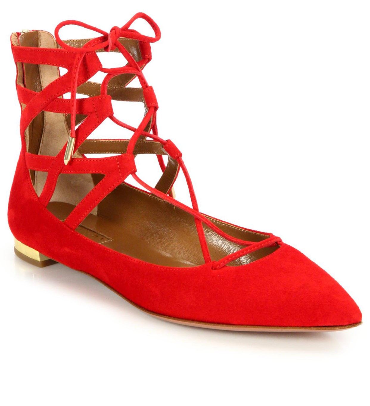 AQUAZZURA, Red Suede Belgravia Tie Flats, $695